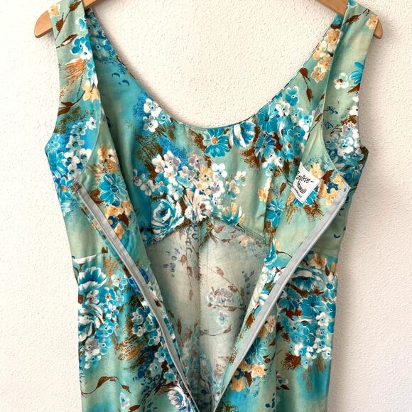 Vintage 60s Paradise Hawaii Maxi Dress Honolulu Blue Green Floral // Size Small - Picture 4 of 4